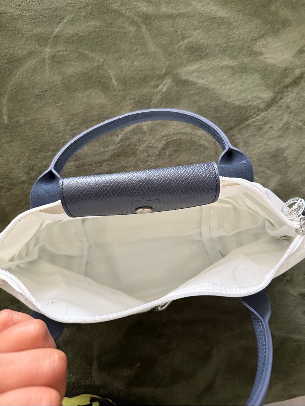 Longchamp Navy and White Striped Small Tote - Picture 3 of 4